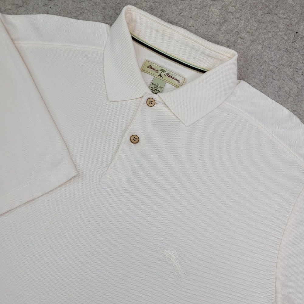 Tommy Bahama Polo Shirt Mens Large Peach Short Sleeve Lightweight Logo Beach